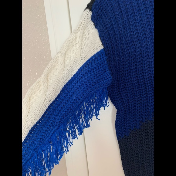 New Free Generation Fringe Sweater Cable Knit Blue White Black Colorblock Size M - Picture 9 of 16